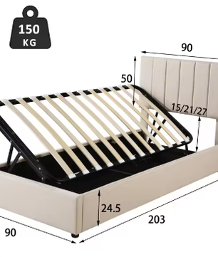 Kinderbed 90x200 cm – Hydraulische Opbergruimte en Verstelbaar Hoofdeinde