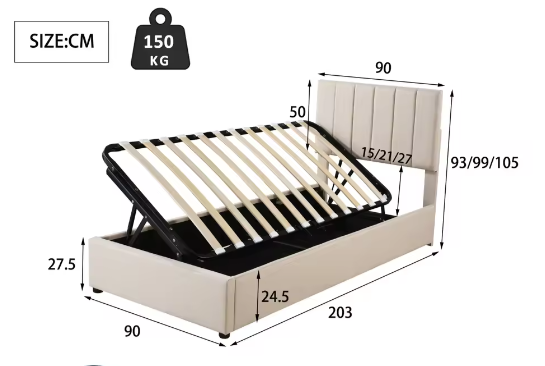Kinderbed 90x200 cm – Hydraulische Opbergruimte en Verstelbaar Hoofdeinde