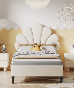 Gestoffeerd Eenpersoons-en Tweepersoonsbed 90x200 / 140x200 cm – Fluweel Beige/Bordeaux