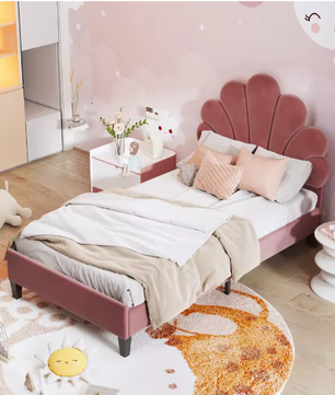 Gestoffeerd Eenpersoons-en Tweepersoonsbed 90x200 / 140x200 cm – Fluweel Beige/Bordeaux