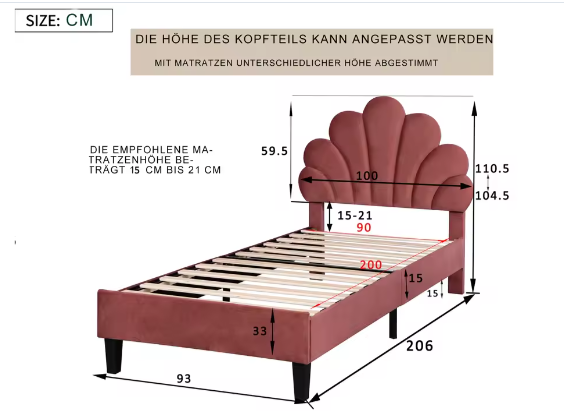 Gestoffeerd Eenpersoons-en Tweepersoonsbed 90x200 / 140x200 cm – Fluweel Beige/Bordeaux