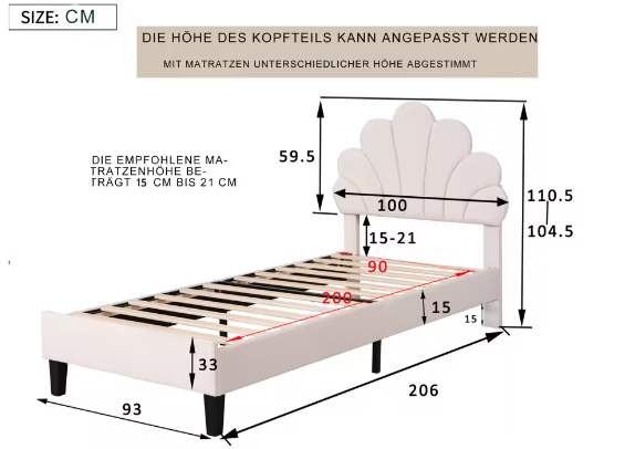Gestoffeerd Eenpersoons-en Tweepersoonsbed 90x200 / 140x200 cm – Fluweel Beige/Bordeaux