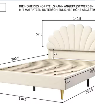 Gestoffeerd Eenpersoons-en Tweepersoonsbed 90x200 / 140x200 cm – Fluweel Beige/Bordeaux