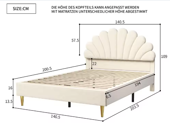 Gestoffeerd Eenpersoons-en Tweepersoonsbed 90x200 / 140x200 cm – Fluweel Beige/Bordeaux