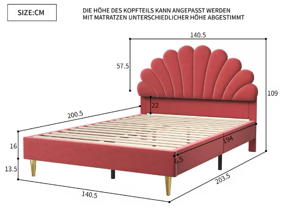 Gestoffeerd Eenpersoons-en Tweepersoonsbed 90x200 / 140x200 cm – Fluweel Beige/Bordeaux