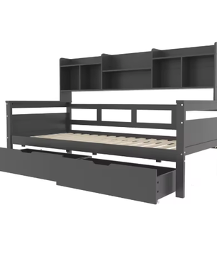 90x200 cm Slaapbank met Lades en Planken – Multifunctioneel Jeugdbed met Lattenbodem