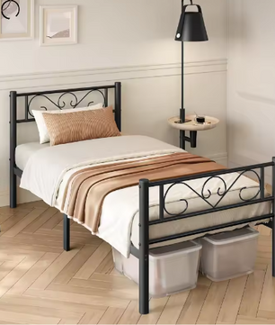 Metalen Eenpersoonsbed 90x200 cm – Gastenbed met Hoofdbord en Open Onderzijde
