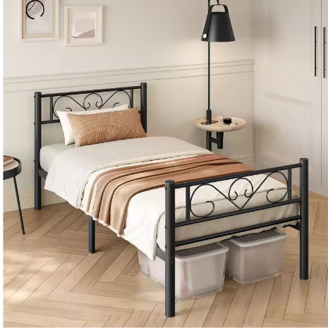 Metalen Eenpersoonsbed 90x200 cm – Gastenbed met Hoofdbord en Open Onderzijde