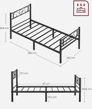 Metalen Eenpersoonsbed 90x200 cm – Gastenbed met Hoofdbord en Open Onderzijde