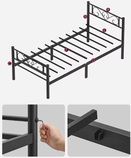 Metalen Eenpersoonsbed 90x200 cm – Gastenbed met Hoofdbord en Open Onderzijde