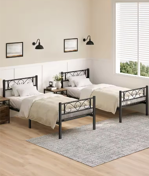 Metalen Eenpersoonsbed 90x200 cm – Gastenbed met Hoofdbord en Open Onderzijde