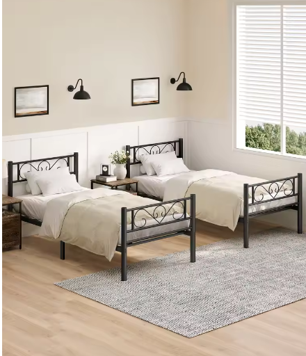 Metalen Eenpersoonsbed 90x200 cm – Gastenbed met Hoofdbord en Open Onderzijde