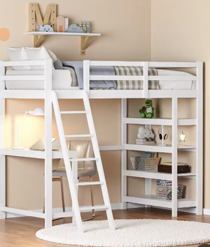 Houten Stapelbed 90x200 cm met Bureau en Planken – Massief Hout Kinderbed