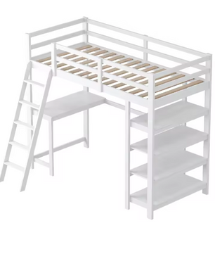 Houten Stapelbed 90x200 cm met Bureau en Planken – Massief Hout Kinderbed