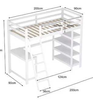 Houten Stapelbed 90x200 cm met Bureau en Planken – Massief Hout Kinderbed