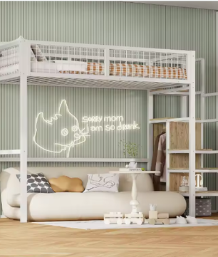 Stapelbed 90x200 / 140x200 cm met Ladder, Opbergplank en Kledingkast