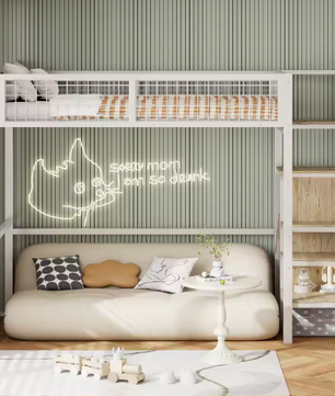 Stapelbed 90x200 / 140x200 cm met Ladder, Opbergplank en Kledingkast