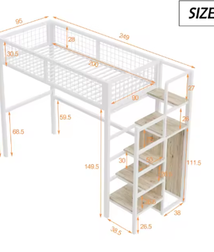 Stapelbed 90x200 / 140x200 cm met Ladder, Opbergplank en Kledingkast