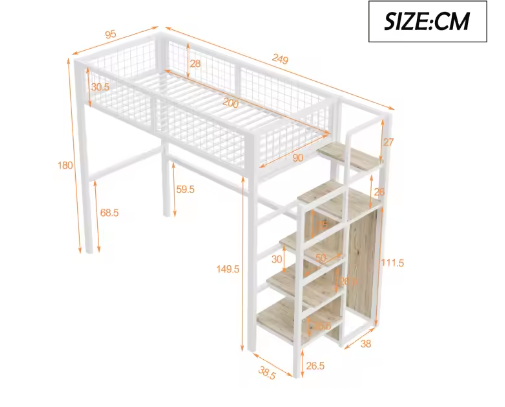 Stapelbed 90x200 / 140x200 cm met Ladder, Opbergplank en Kledingkast