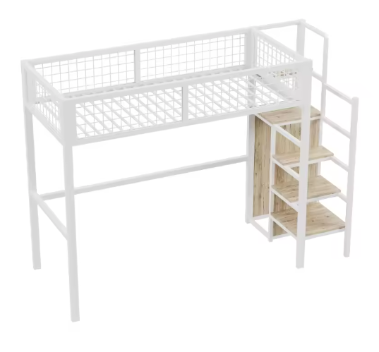 Stapelbed 90x200 / 140x200 cm met Ladder, Opbergplank en Kledingkast