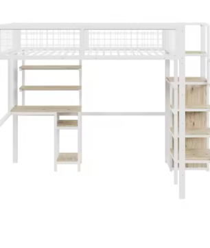 Stapelbed 90x200 / 140x200 cm met Ladder, Opbergplank en Kledingkast