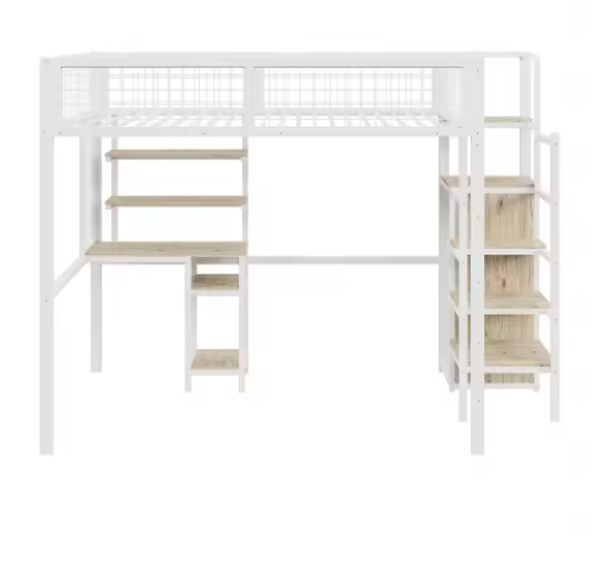 Stapelbed 90x200 / 140x200 cm met Ladder, Opbergplank en Kledingkast