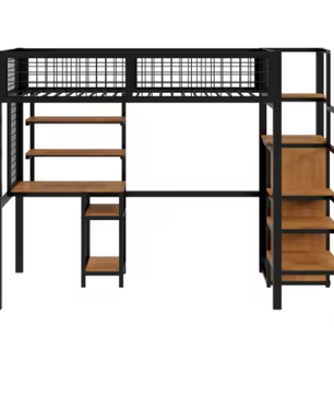 Stapelbed 90x200 / 140x200 cm met Ladder, Opbergplank en Kledingkast