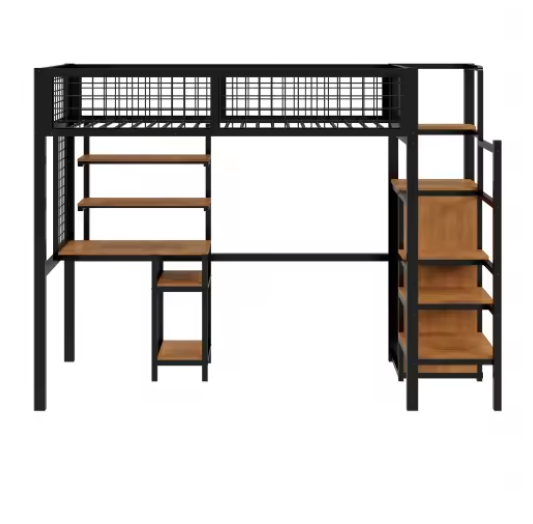 Stapelbed 90x200 / 140x200 cm met Ladder, Opbergplank en Kledingkast