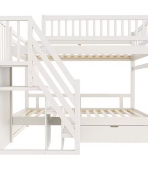 Massief Houten Stapelbed 90x200 cm met Trap, Opbergruimte en Lattenbodem