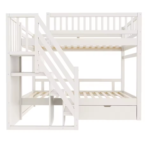 Massief Houten Stapelbed 90x200 cm met Trap, Opbergruimte en Lattenbodem