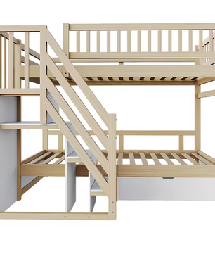 Massief Houten Stapelbed 90x200 cm met Trap, Opbergruimte en Lattenbodem