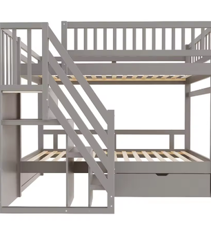 Massief Houten Stapelbed 90x200 cm met Trap, Opbergruimte en Lattenbodem