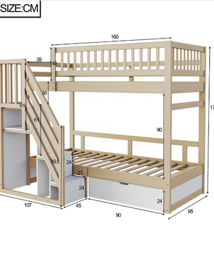 Massief Houten Stapelbed 90x200 cm met Trap, Opbergruimte en Lattenbodem