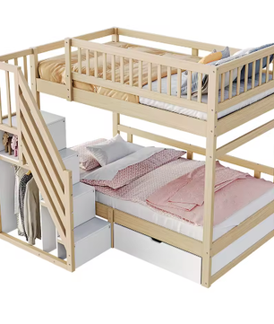 Massief Houten Stapelbed 90x200 cm met Trap, Opbergruimte en Lattenbodem