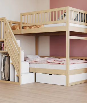 Massief Houten Stapelbed 90x200 cm met Trap, Opbergruimte en Lattenbodem