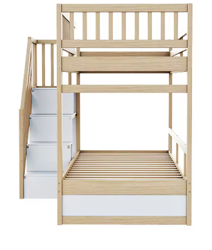 Massief Houten Stapelbed 90x200 cm met Trap, Opbergruimte en Lattenbodem