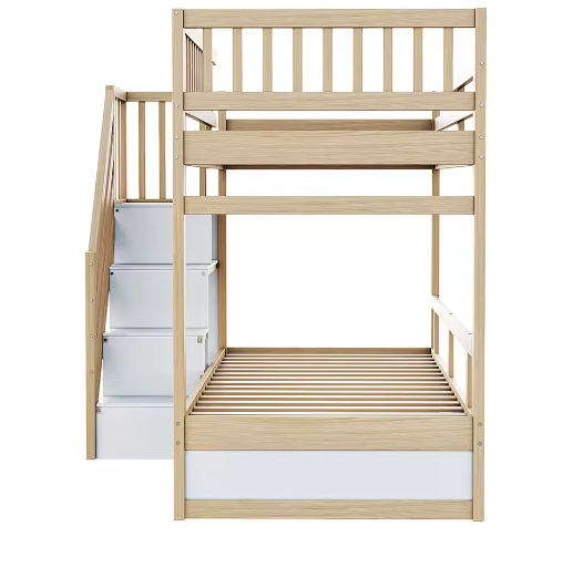 Massief Houten Stapelbed 90x200 cm met Trap, Opbergruimte en Lattenbodem