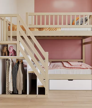 Massief Houten Stapelbed 90x200 cm met Trap, Opbergruimte en Lattenbodem