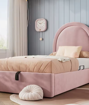 Opklapbed Kinderbed 90x200 cm met Fluwelen Hoofdbord en Opbergruimte