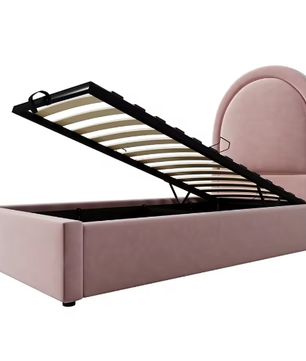 Opklapbed Kinderbed 90x200 cm met Fluwelen Hoofdbord en Opbergruimte