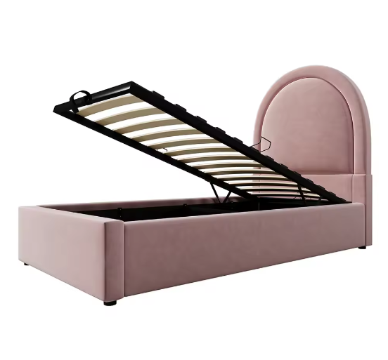 Opklapbed Kinderbed 90x200 cm met Fluwelen Hoofdbord en Opbergruimte