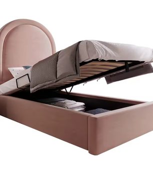 Opklapbed Kinderbed 90x200 cm met Fluwelen Hoofdbord en Opbergruimte