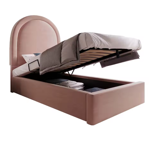 Opklapbed Kinderbed 90x200 cm met Fluwelen Hoofdbord en Opbergruimte