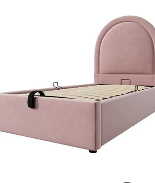 Opklapbed Kinderbed 90x200 cm met Fluwelen Hoofdbord en Opbergruimte