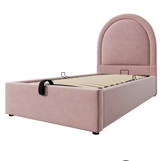 Opklapbed Kinderbed 90x200 cm met Fluwelen Hoofdbord en Opbergruimte