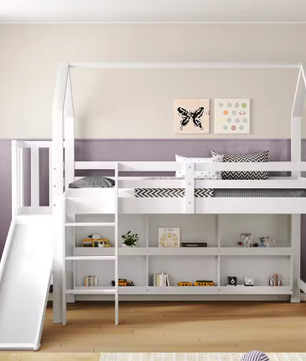 Kinderbed Eenpersoonsbed 90x200 cm Met Glijbaan en Opbergruimte