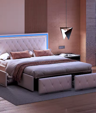 Modern Kunstleer Tweepersoonsbed 140/160x200 cm Met Lades – Stijlvol en Functioneel
