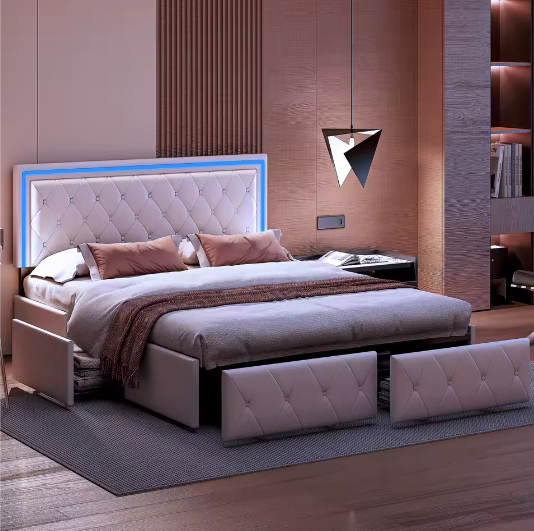 Modern Kunstleer Tweepersoonsbed 140/160x200 cm Met Lades – Stijlvol en Functioneel
