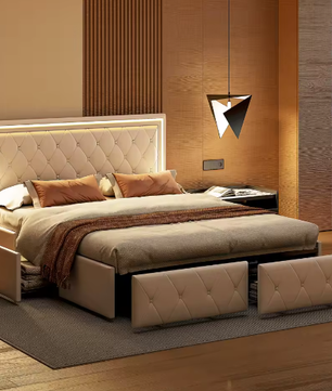 Modern Kunstleer Tweepersoonsbed 140/160x200 cm Met Lades – Stijlvol en Functioneel