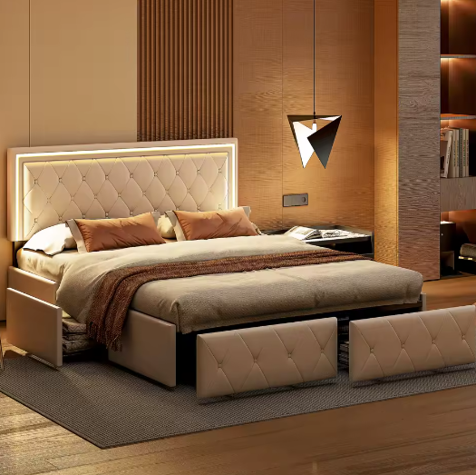 Modern Kunstleer Tweepersoonsbed 140/160x200 cm Met Lades – Stijlvol en Functioneel